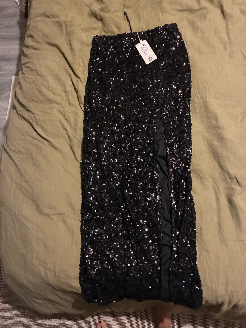 Rebdolls Black Sequin Maxi Skirt with Side Slit